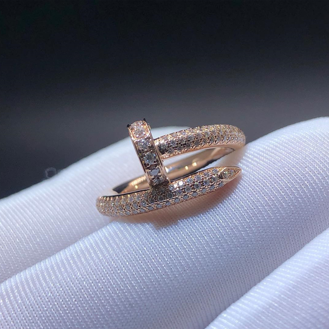 Cartier 18K Rose Gold Full Pave Diamond Juste Un Clou Nail Ring N4748600