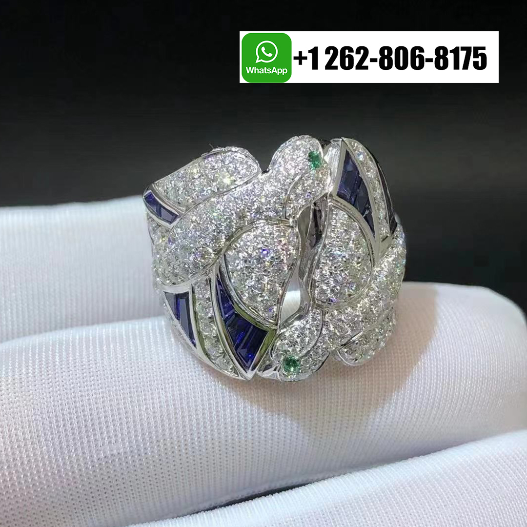 Cartier 18K White Gold Diamond And Sapphire Les Oiseaux Libérés Dove Ring