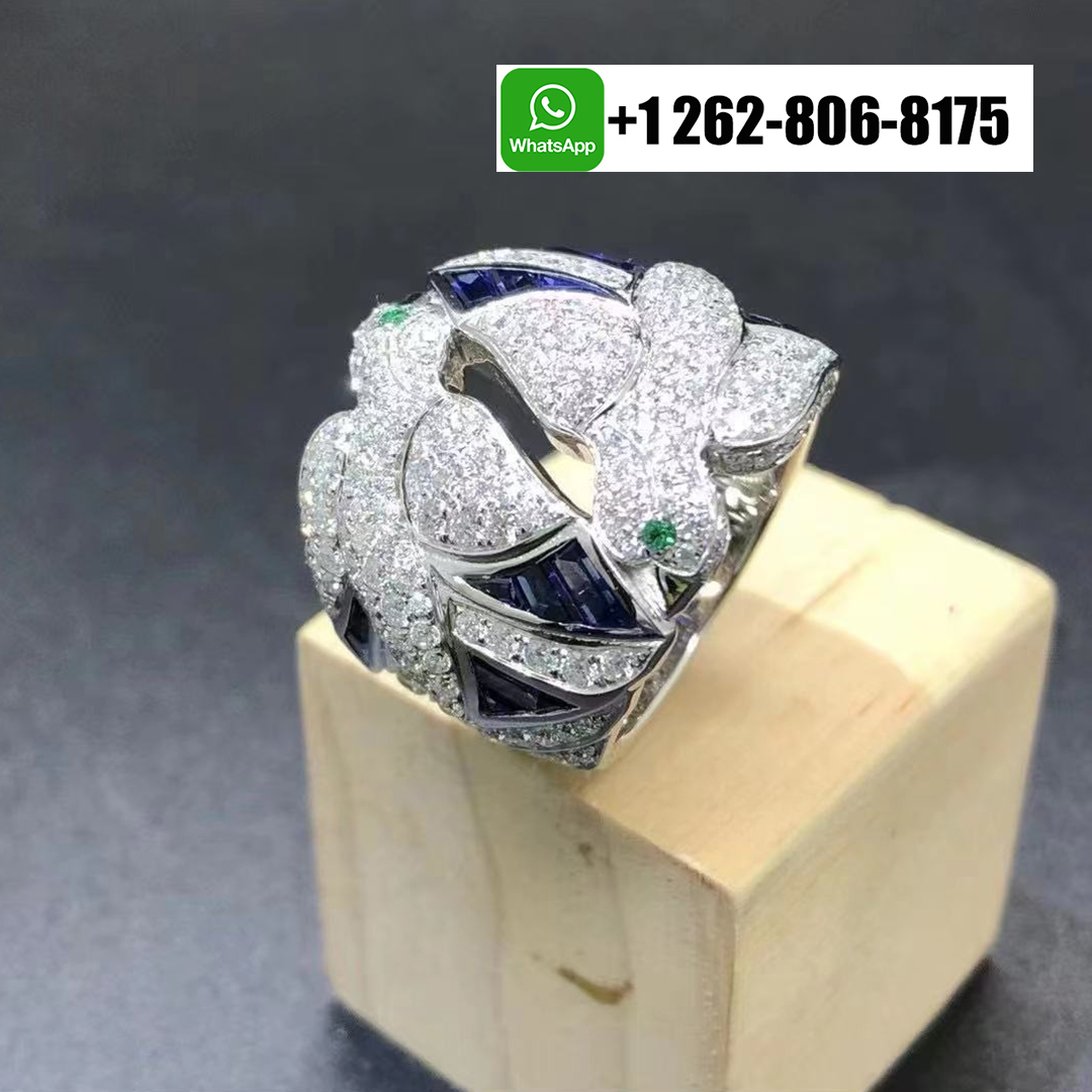 Cartier 18K White Gold Diamond And Sapphire Les Oiseaux Libérés Dove Ring