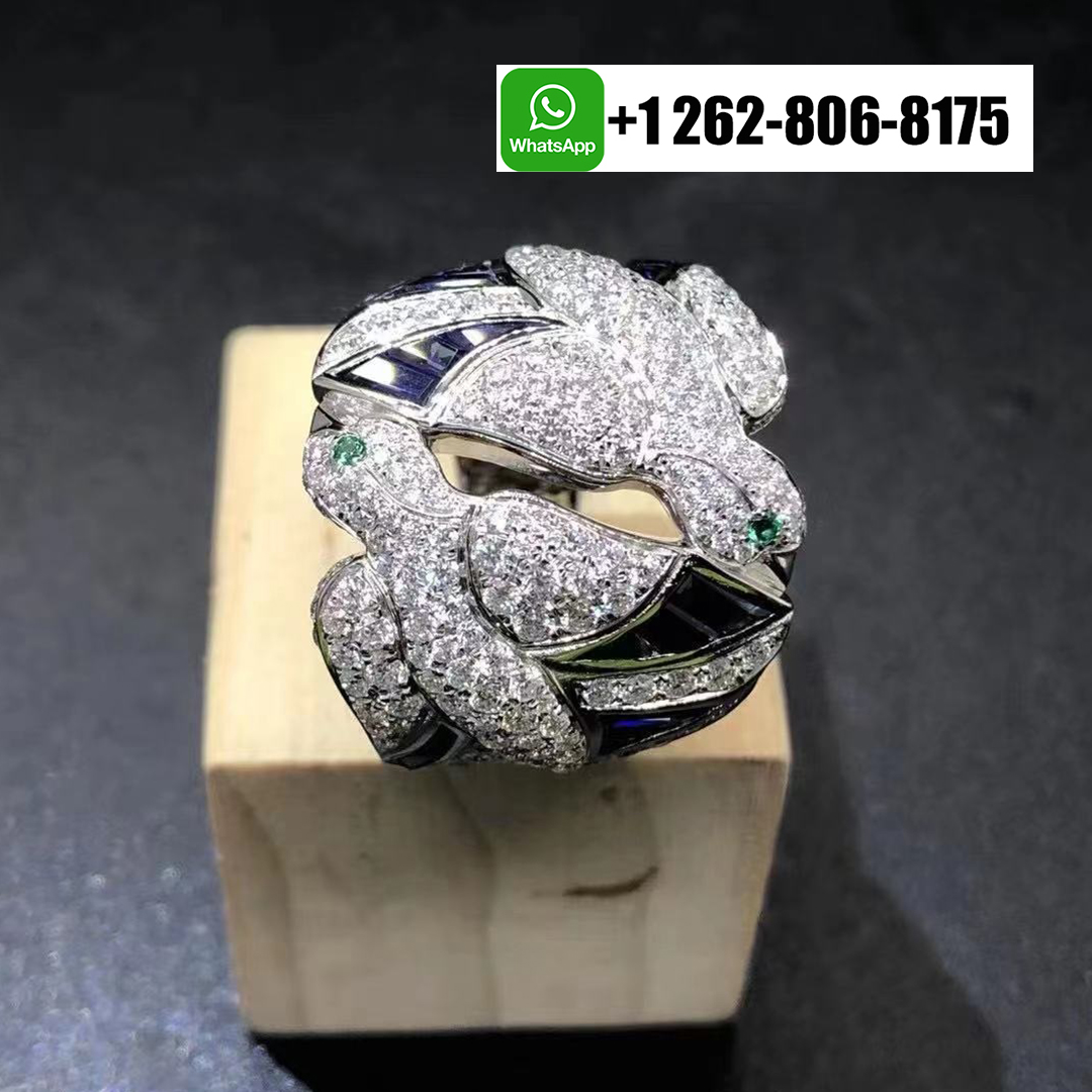 Cartier 18K White Gold Diamond And Sapphire Les Oiseaux Libérés Dove Ring