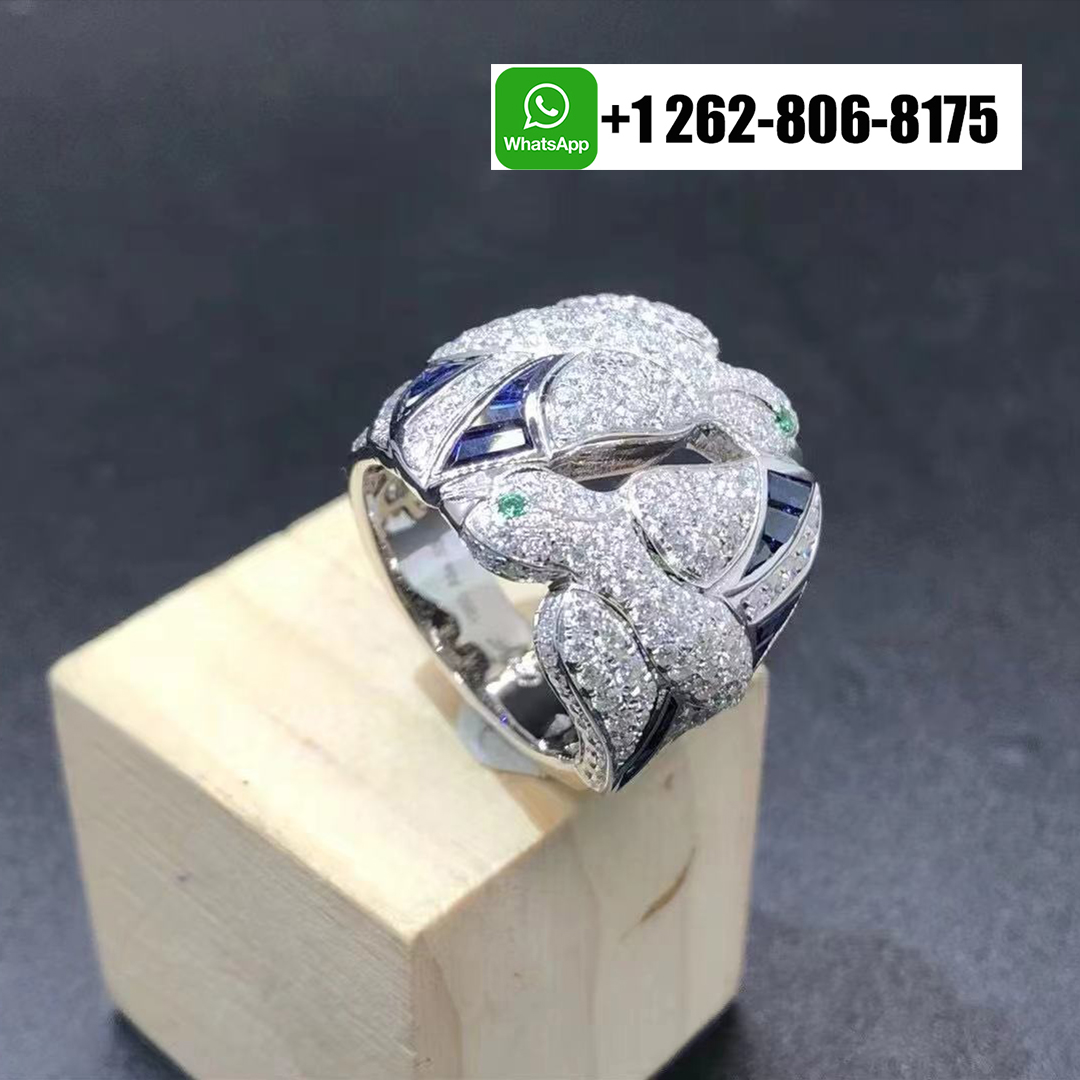 Cartier 18K White Gold Diamond And Sapphire Les Oiseaux Libérés Dove Ring