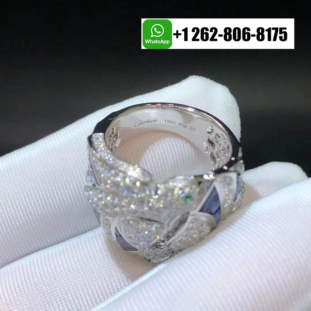 Cartier 18K White Gold Diamond And Sapphire Les Oiseaux Libérés Dove Ring