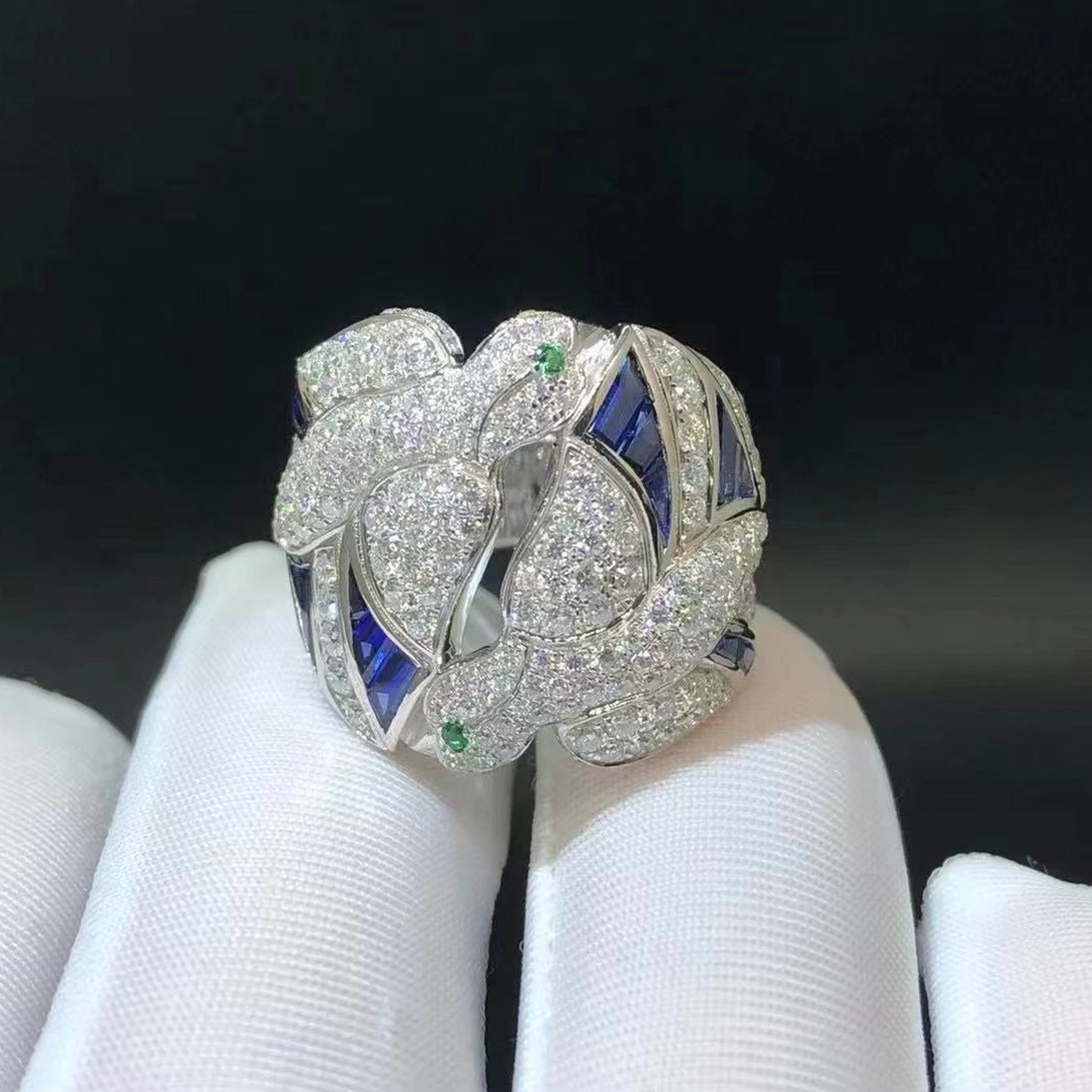 Cartier 18K White Gold Diamond And Sapphire Les Oiseaux Libérés Dove Ring