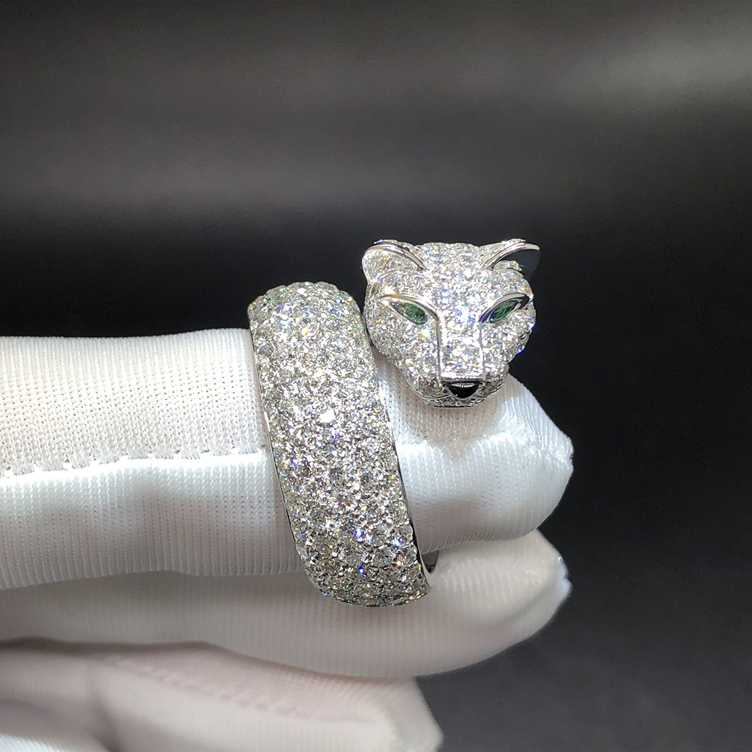 Cartier 18K White Gold Full Diamond Pave Panthere de Cartier Ring