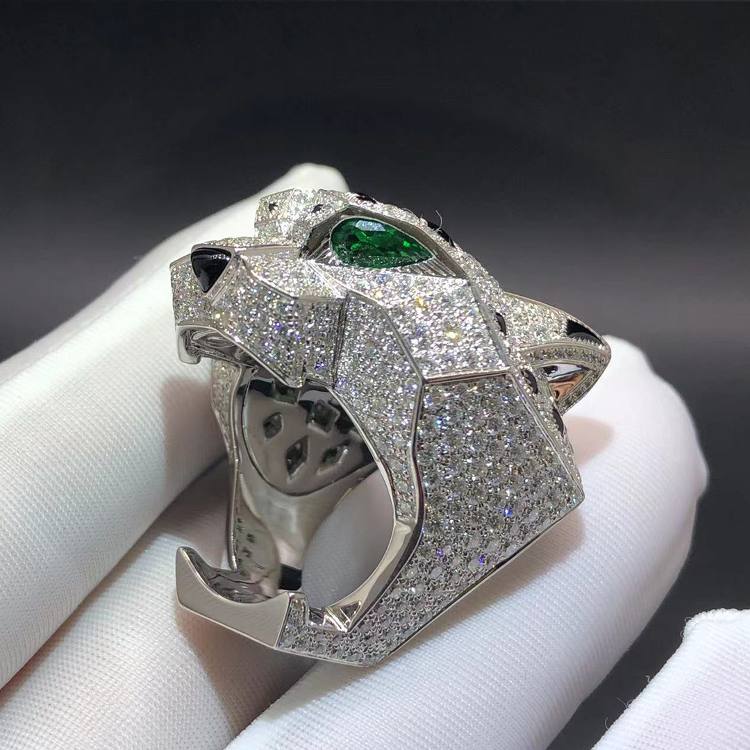 Cartier 18K White Gold Full Pavé Diamonds Onyx Panthère De Cartier Ring: A Masterpiece of Luxury