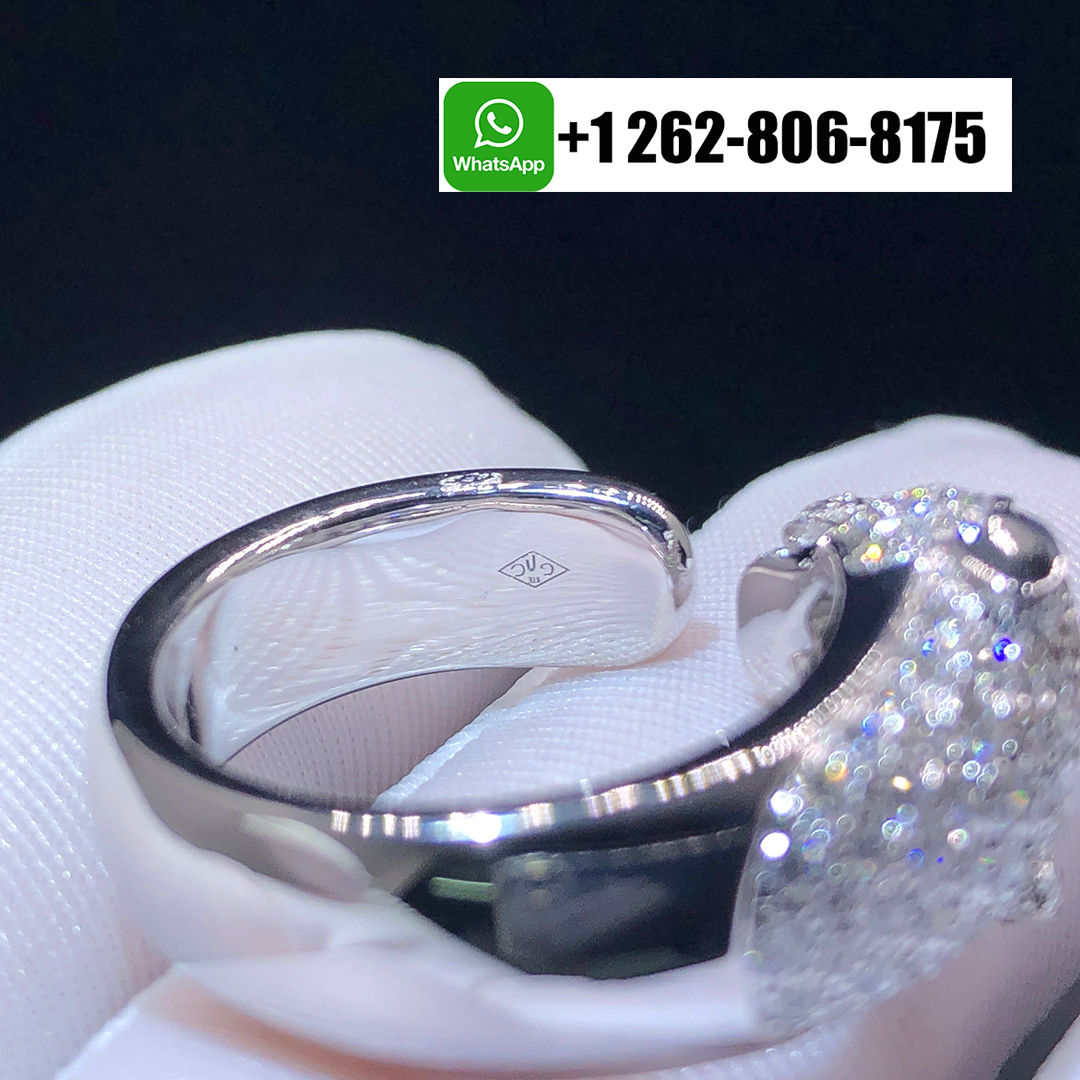 Cartier 18K White Gold Half-Pave Diamond Medium Model Panthere De Cartier Ring N4224900