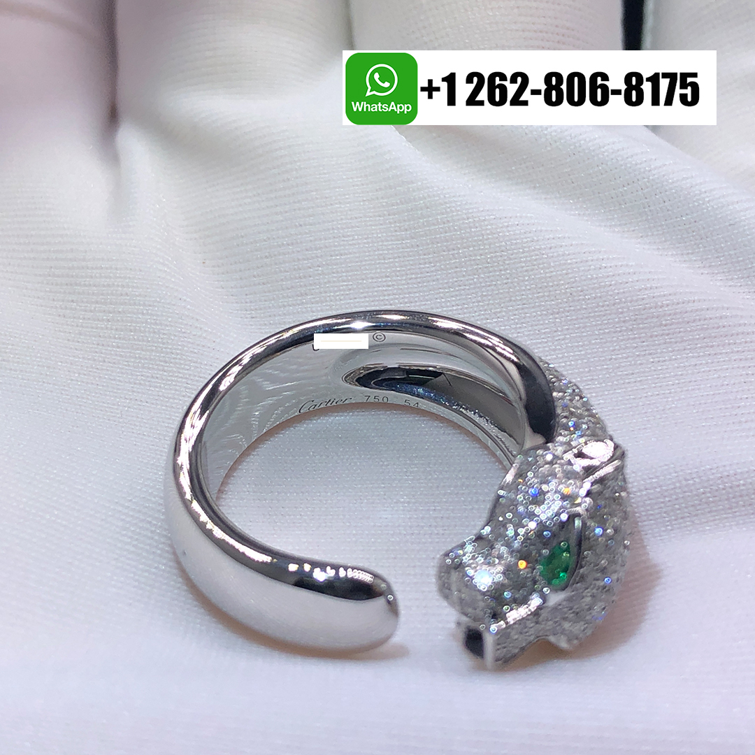 Cartier 18K White Gold Half-Pave Diamond Medium Model Panthere De Cartier Ring N4224900
