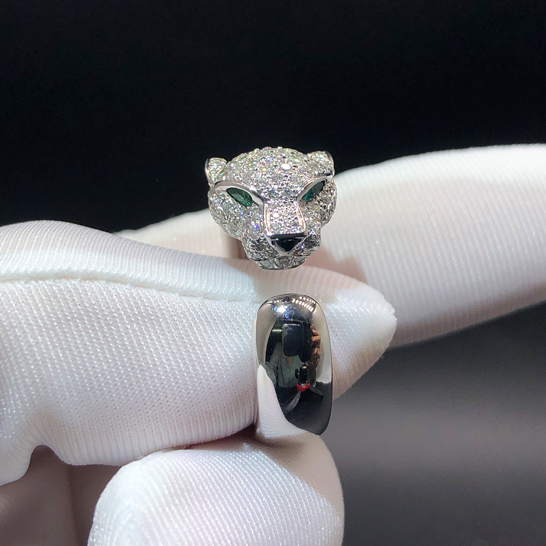 Cartier 18K White Gold Half-Pave Diamond Medium Model Panthere De Cartier Ring N4224900