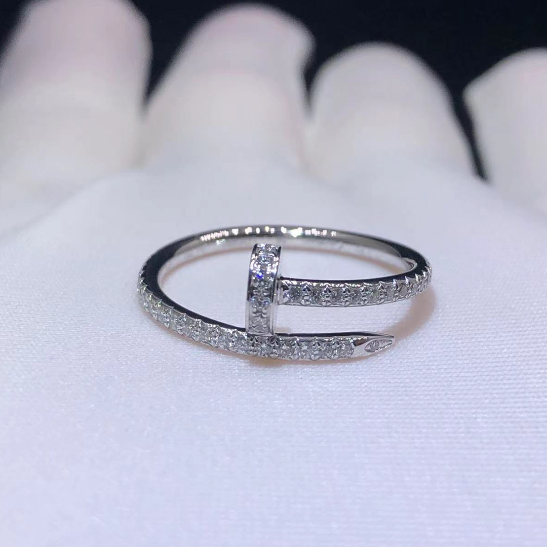 Cartier 18K White Gold Pave Diamond Juste Un Clou Small Model Nail Ring B4231600