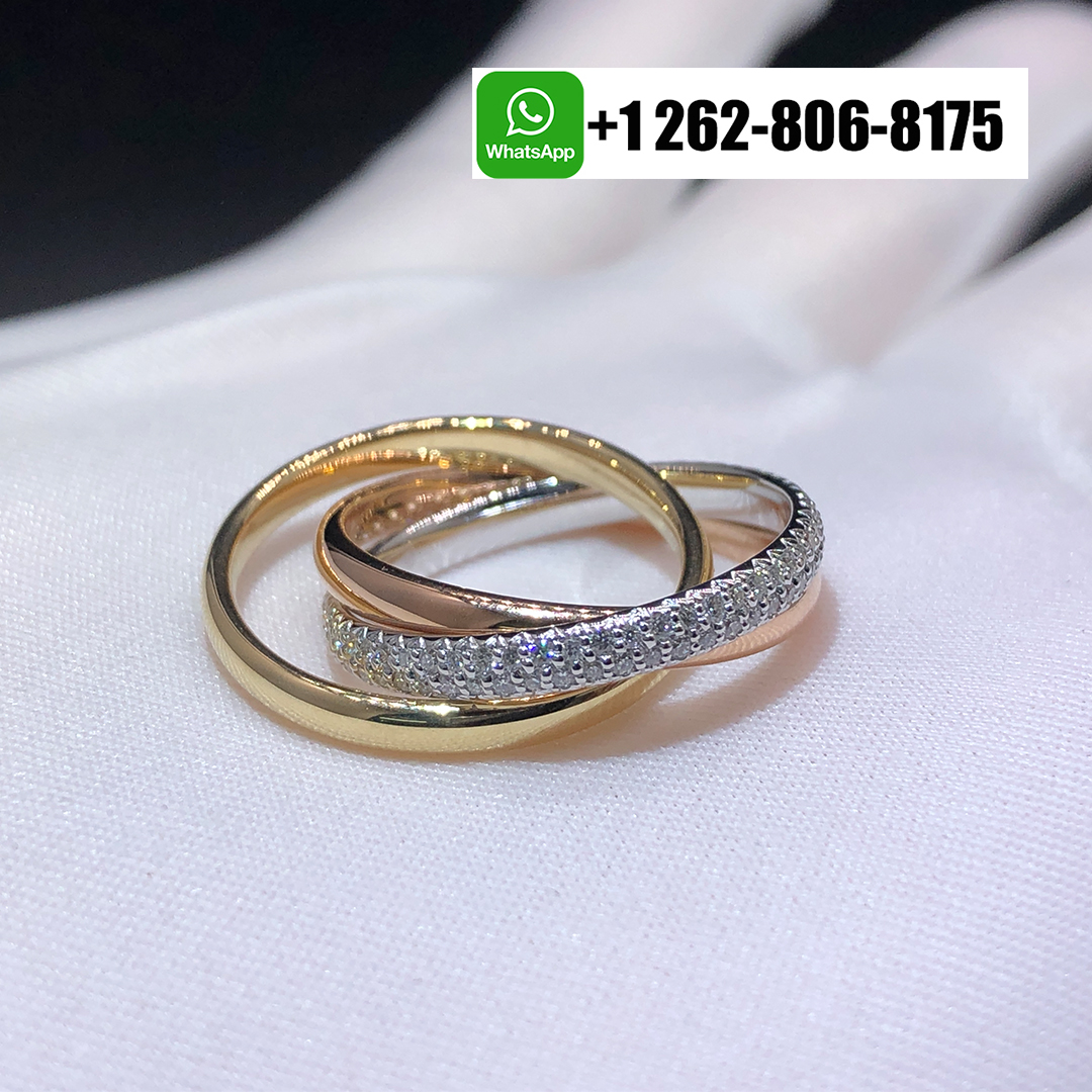 Cartier 18k Tri-Color Gold Diamond Small Model Trinity Ring B4235900