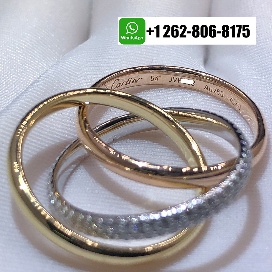 Cartier 18k Tri-Color Gold Diamond Small Model Trinity Ring B4235900