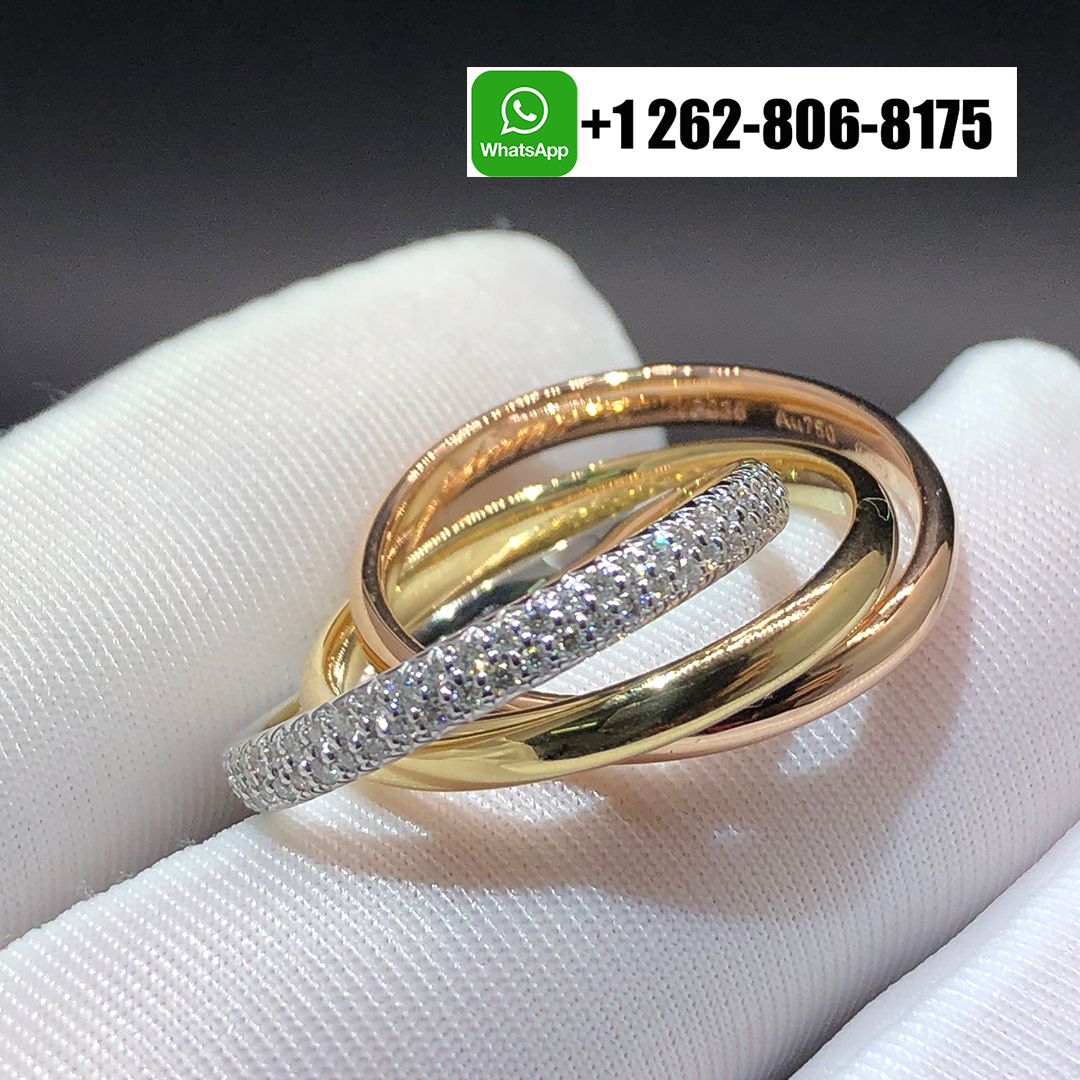 Cartier 18k Tri-Color Gold Diamond Small Model Trinity Ring B4235900