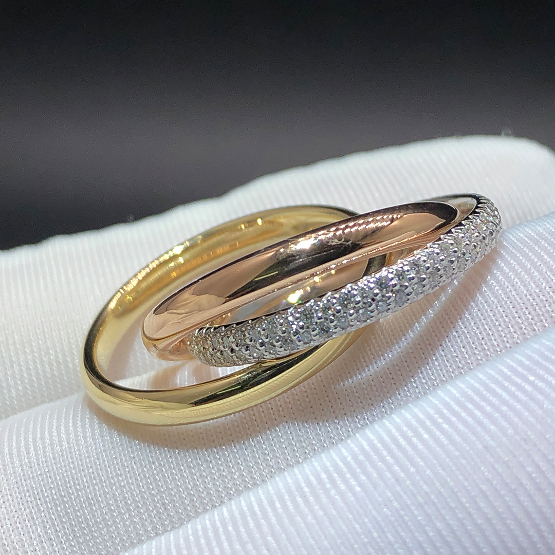 Cartier 18k Tri-Color Gold Diamond Small Model Trinity Ring B4235900