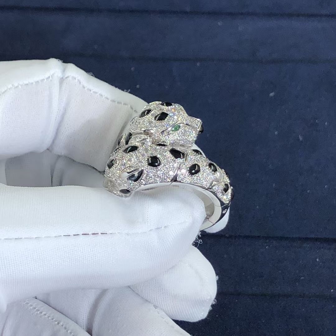 Cartier 18k White Gold Pave Diamond Double Head Panthere de Cartier Ring N4781000