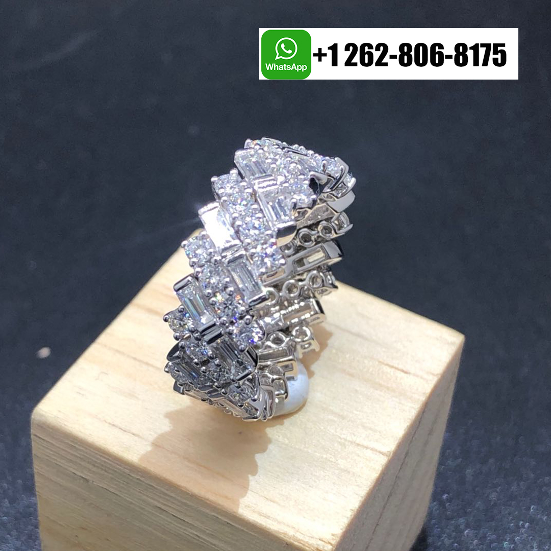 Cartier 18k White Gold Reflection de Cartier Double Row Diamonds Wedding Band Ring N4249952