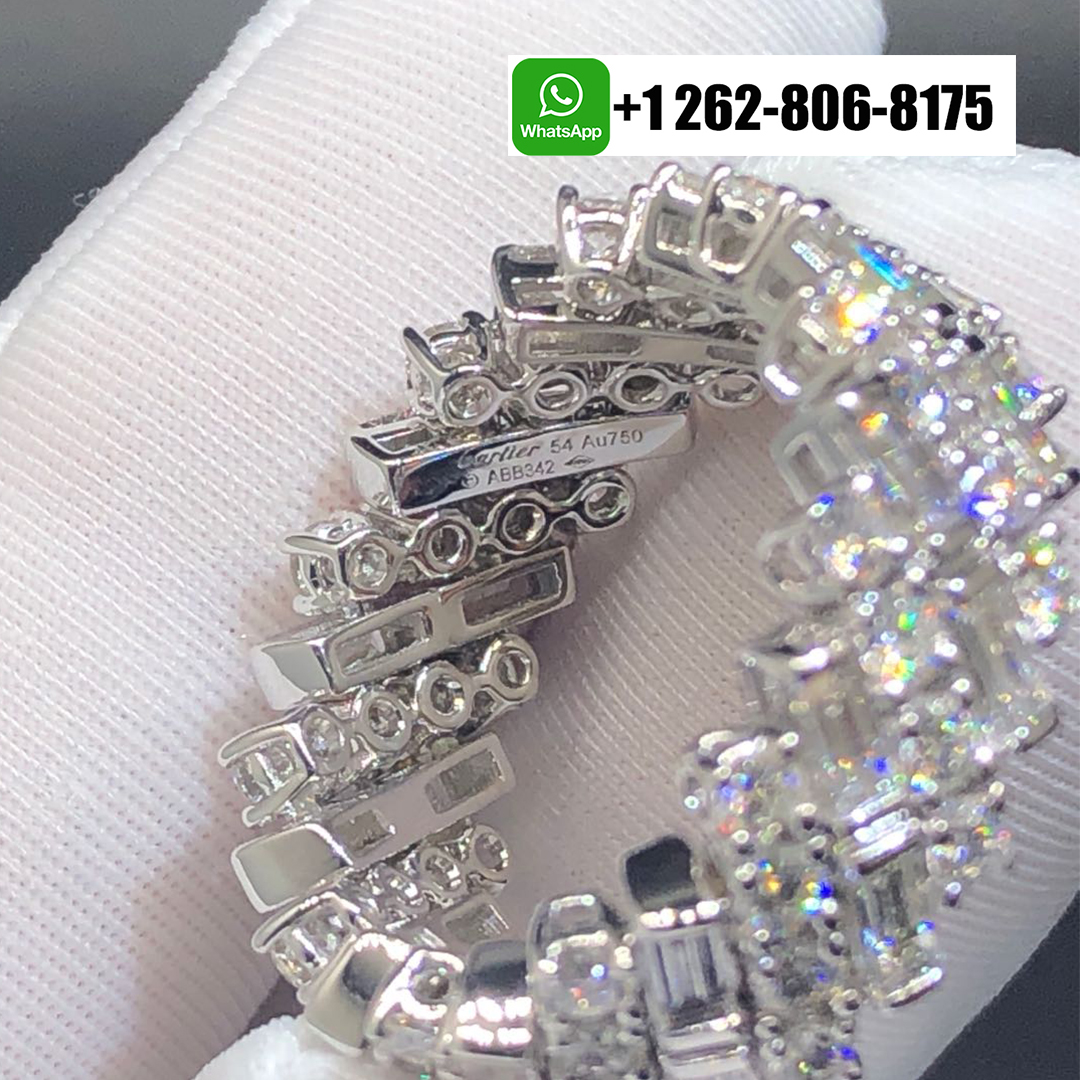Cartier 18k White Gold Reflection de Cartier Double Row Diamonds Wedding Band Ring N4249952