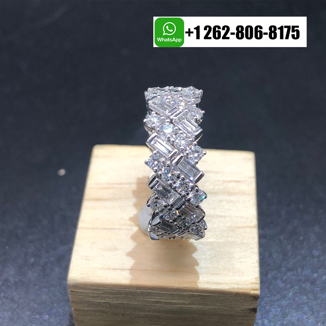 Cartier 18k White Gold Reflection de Cartier Double Row Diamonds Wedding Band Ring N4249952