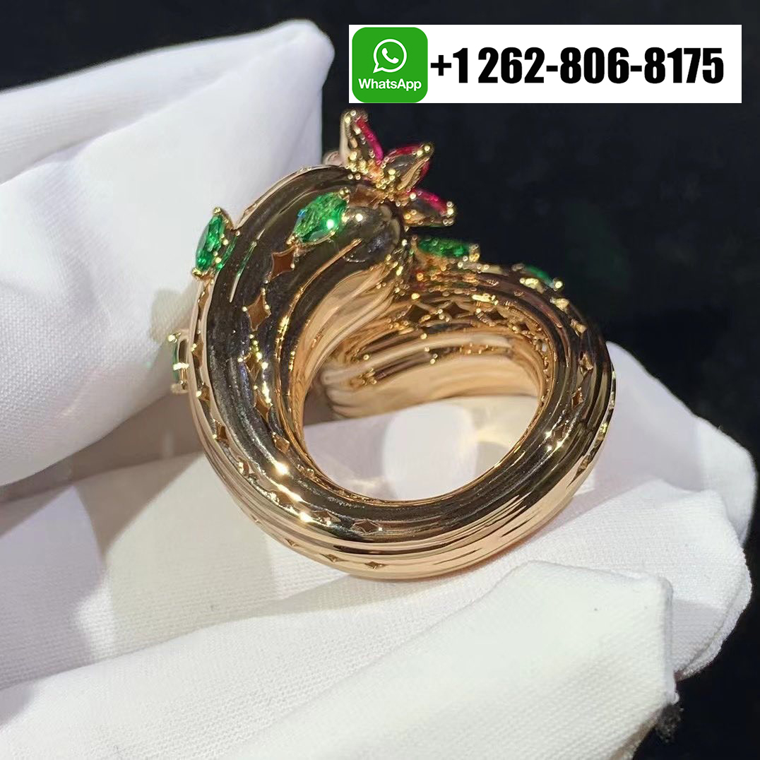 Cartier 18k Yellow Gold Cactus de Cartier Ruby Emeralds Diamond High Jewelry Ring H4374200