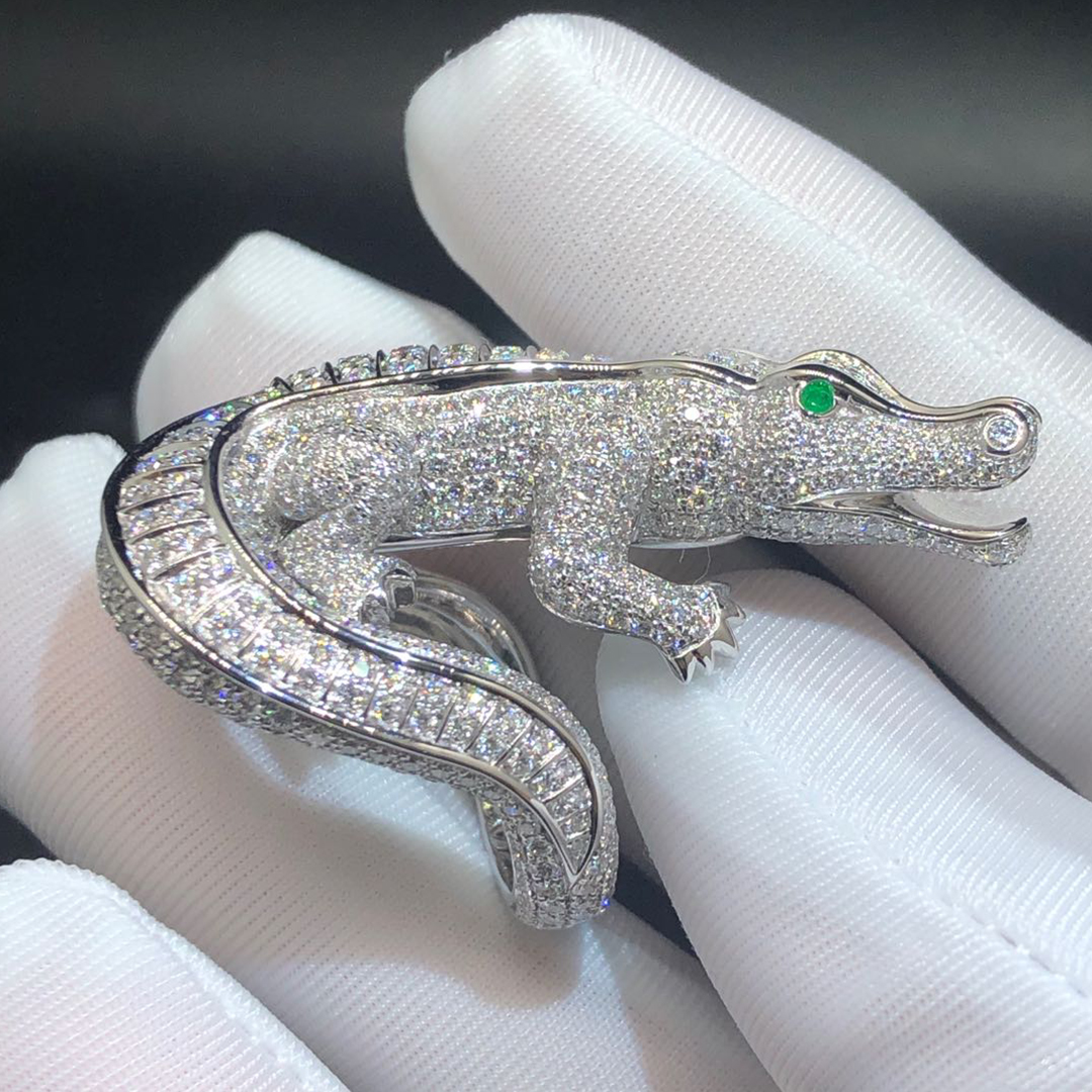Cartier Faune ET Flore de Cartier High Jewelry Platinum Pave Diamond Crocodile Ring H4226000