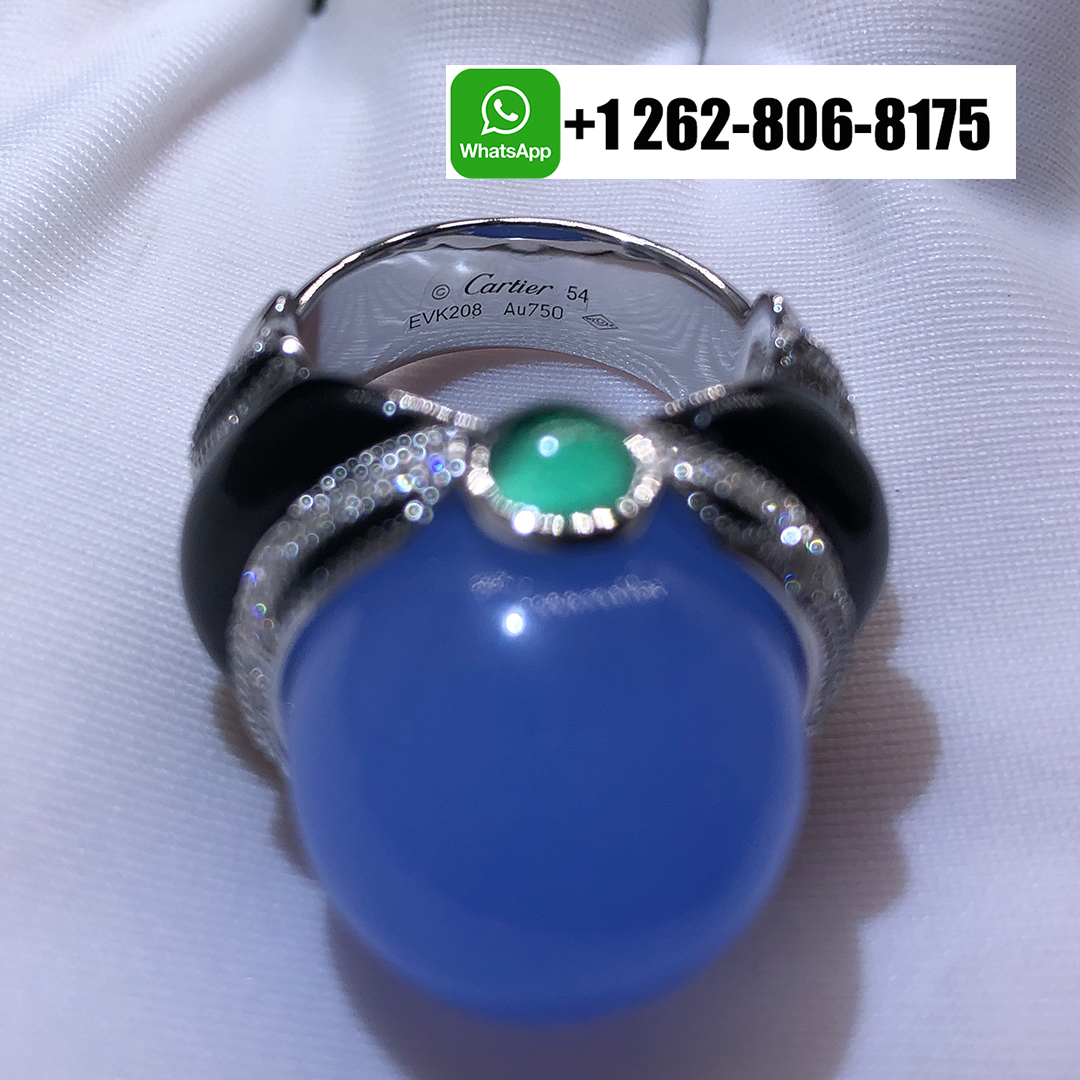 Cartier High Jewellery 18k White Gold Chalcedony Emeralds Onyx Diamond Surnaturel Ring