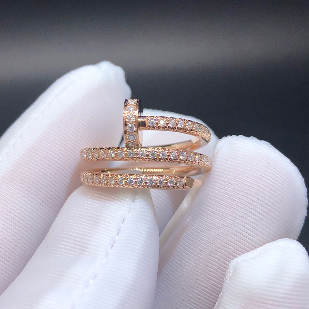 Cartier Juste un Clou 18k Rose Gold Pave Diamond Double Row Nail Ring B4210900