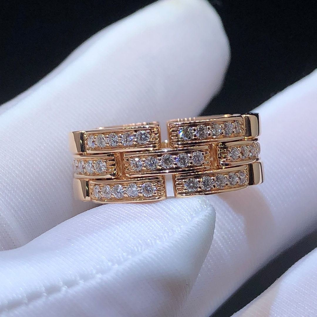 Cartier Maillon Panthere 18K Rose Gold Half Pave Diamond 3 Rows Ring B4095300