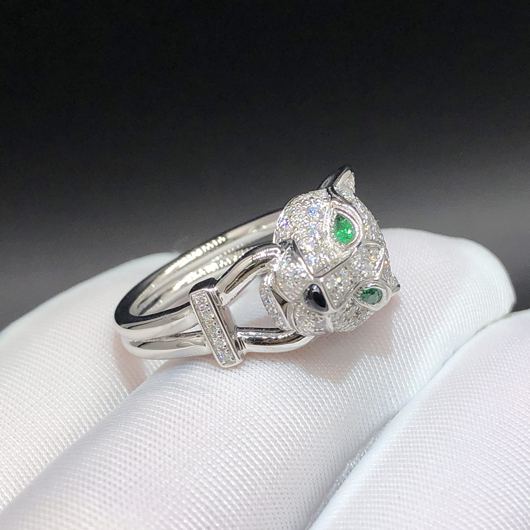 Cartier Panthere de Cartier 18K White Gold Diamond Emerald Onyx Ring N4244700