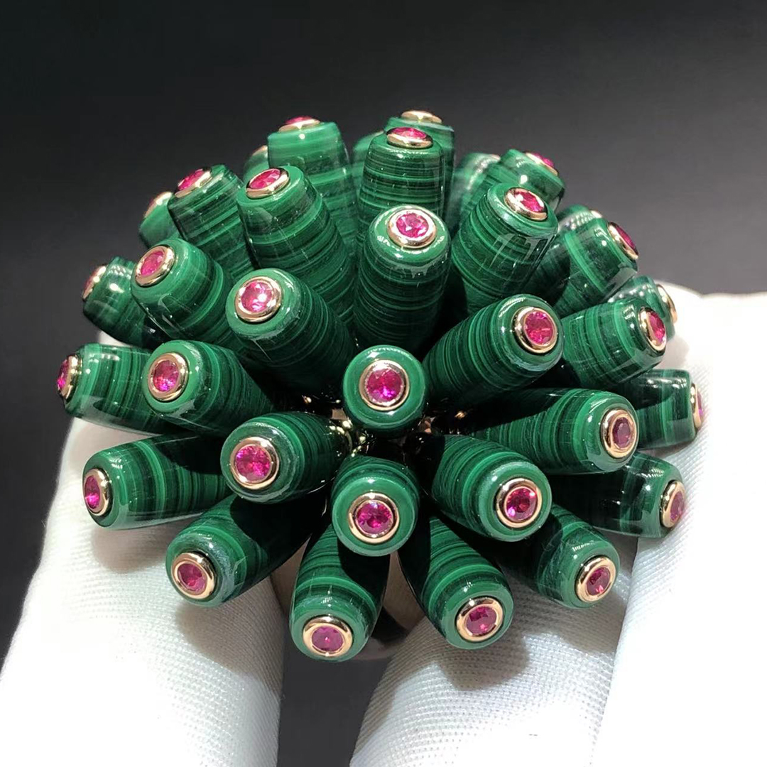 Cartier Paris Nouvelle Vague 18k Rose Gold Malachite Fire Opal Ring