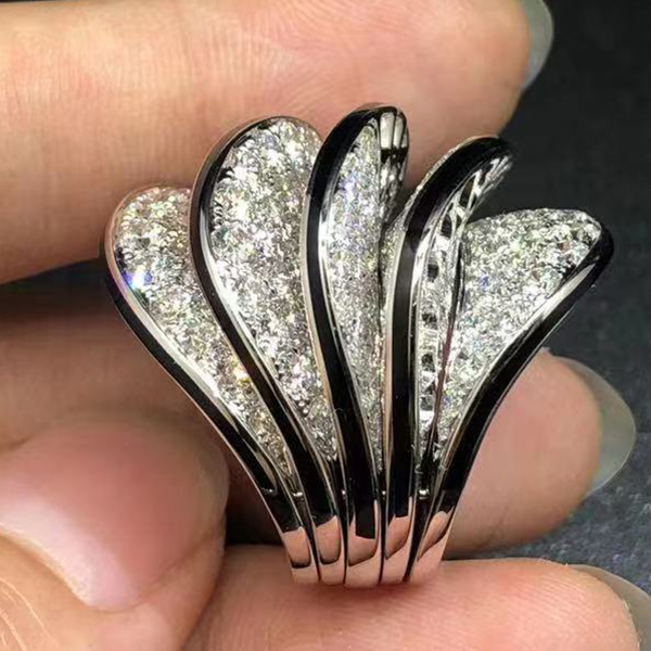 Cartier Paris Nouvelle Vague 18k White Gold Diamond and Enamel Waves Ring