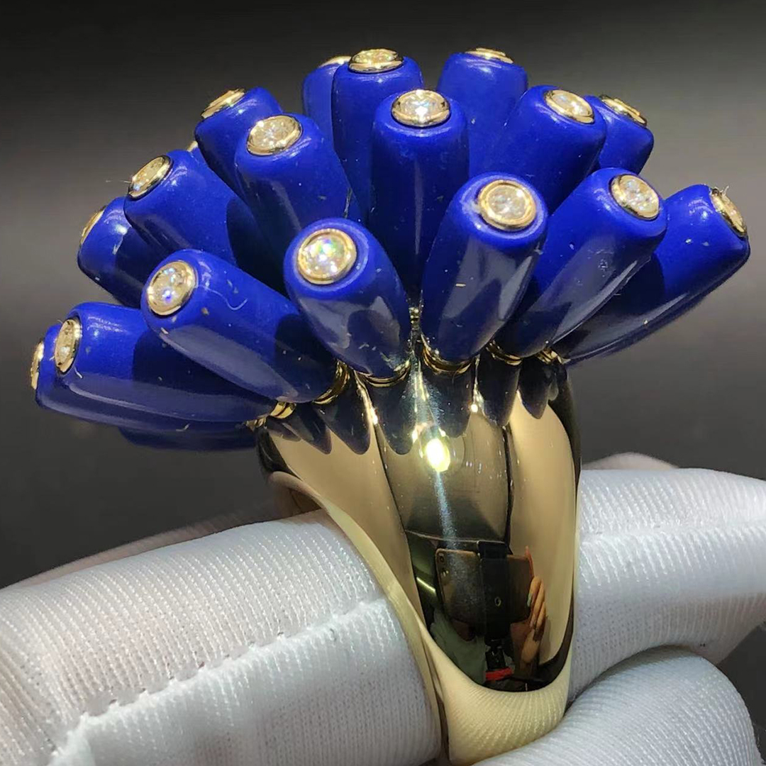 Cartier Paris Nouvelle Vague Lapis Lazuli Diamond 18k Yellow Gold Bombe Ring