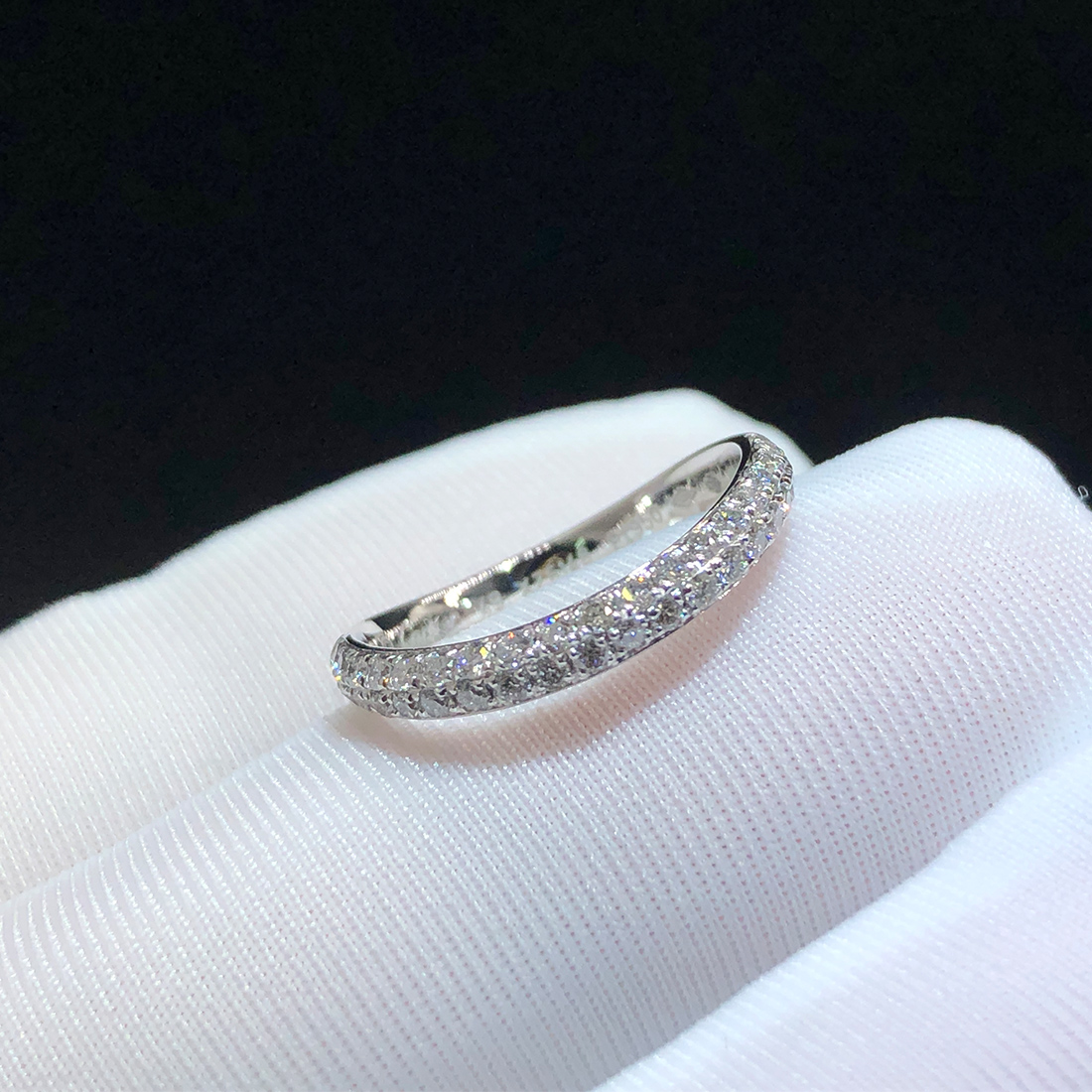 Cartier Platinum 2 Rows Diamond Paved Trinity Ruban Wedding Band Ring B4099400
