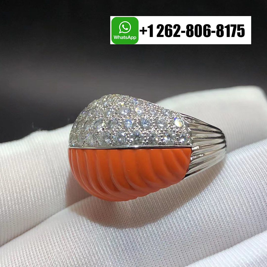 Cartier Platinum Diamond and Coral Ring