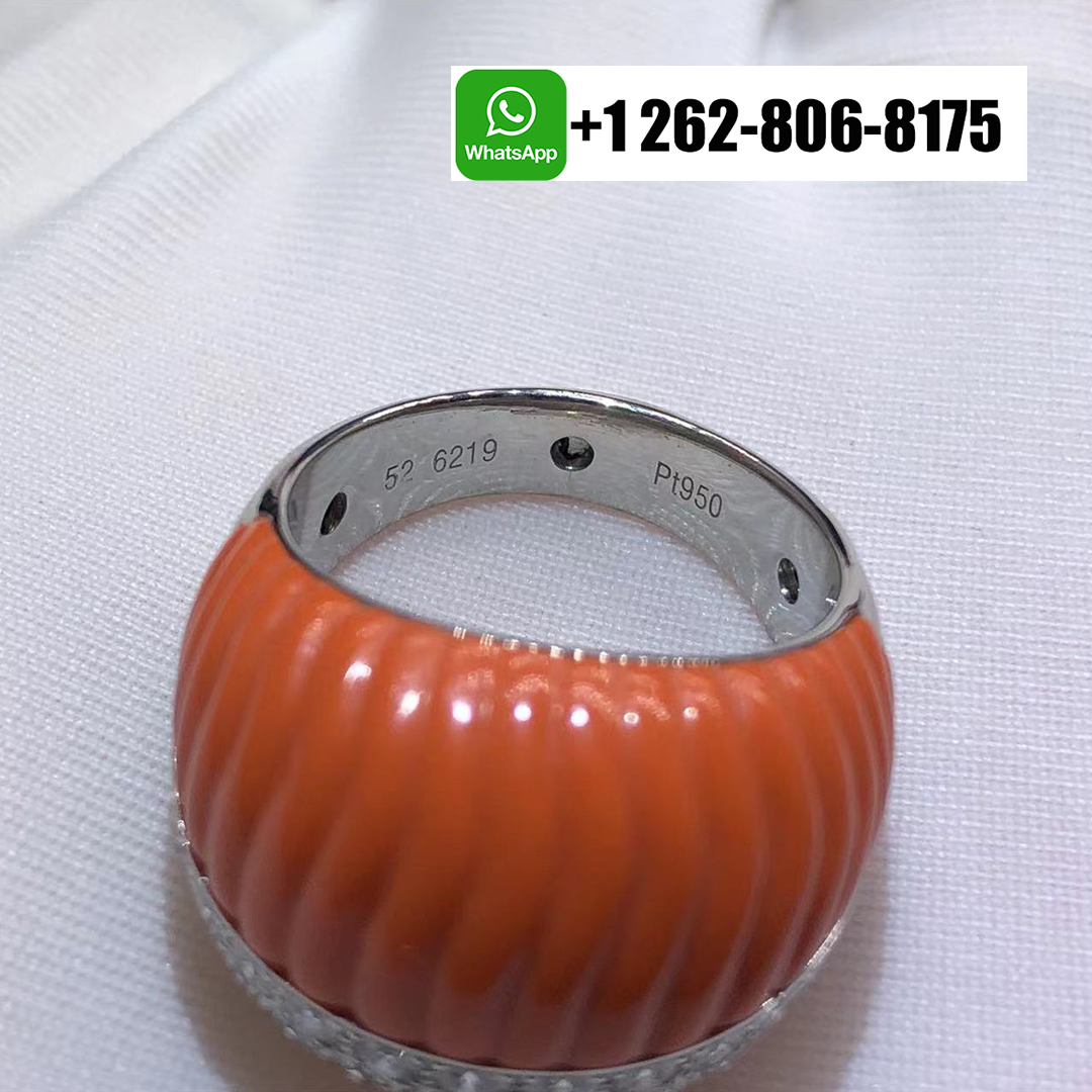 Cartier Platinum Diamond and Coral Ring