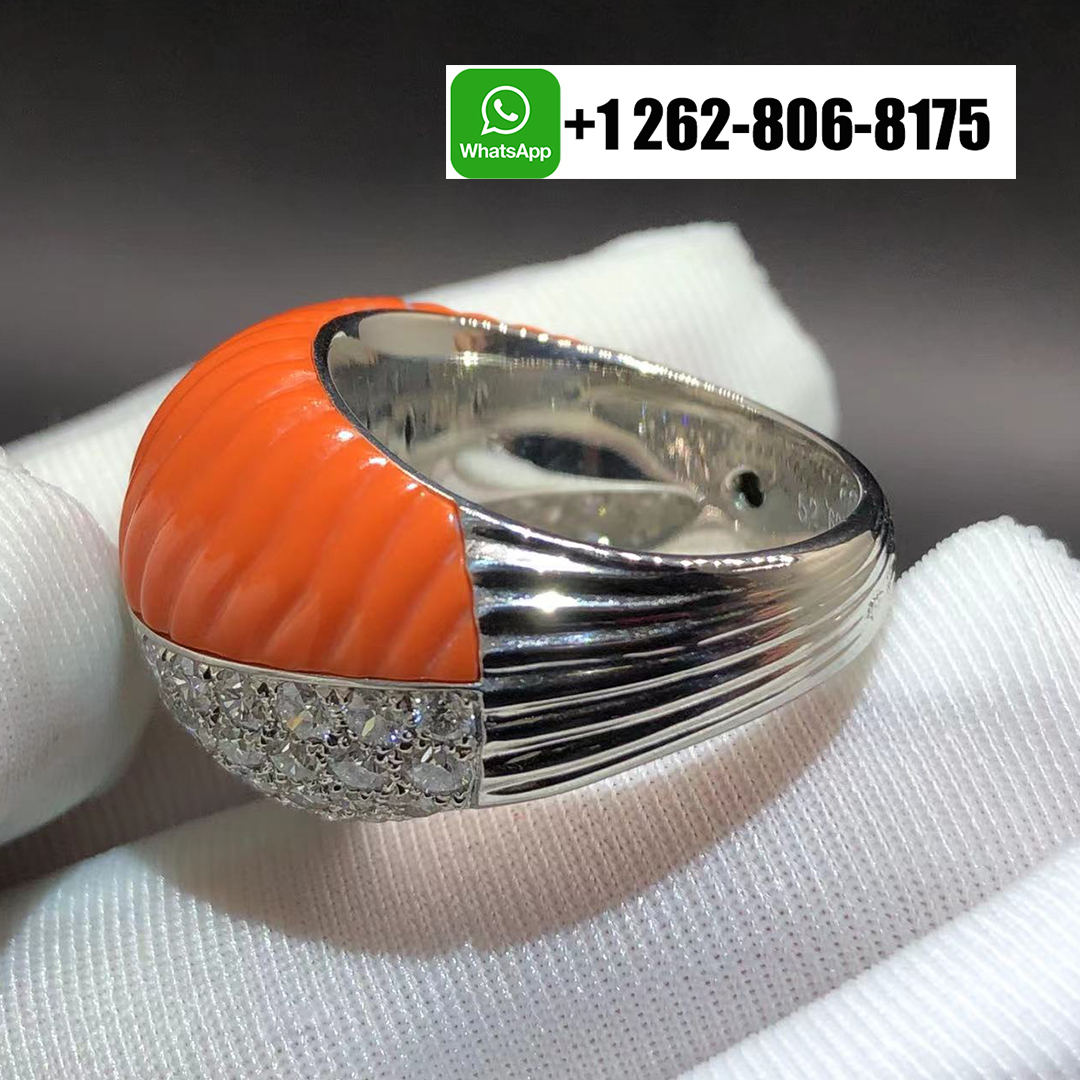 Cartier Platinum Diamond and Coral Ring
