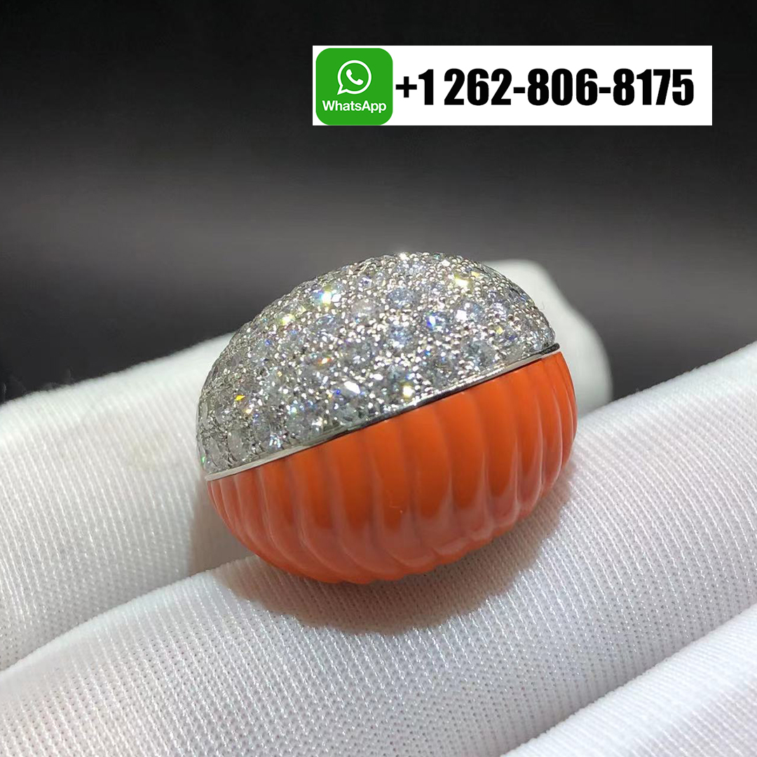 Cartier Platinum Diamond and Coral Ring