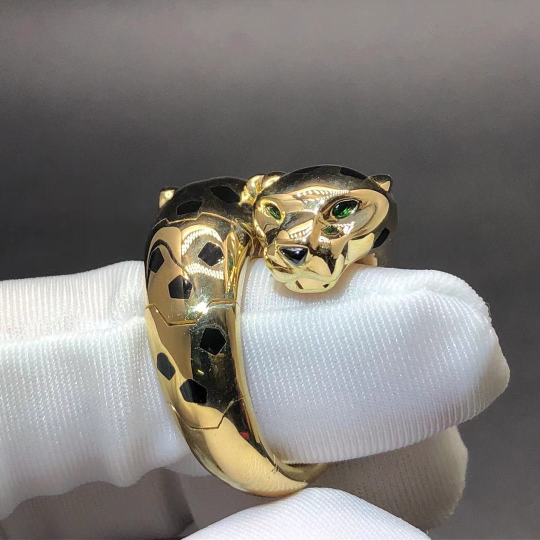 Cartier Pure 18k Yellow Gold Tsavorite Garnet Black Lacquer Panthère de Cartier Ring N4780900