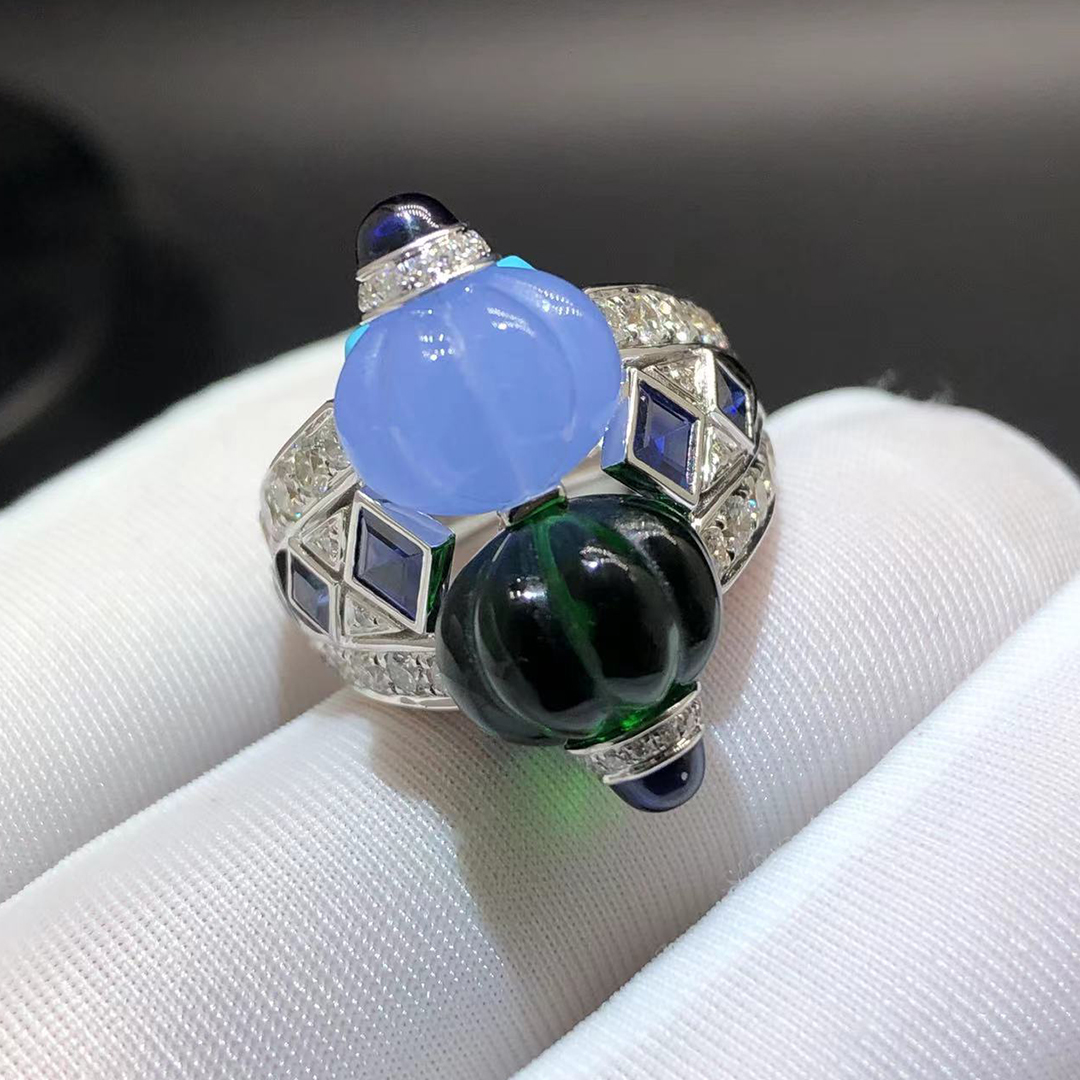 Cartier Sixieme Sens Par Cartier Emerald Chalcedony Diamonds 18k White Gold Creative Collection High Jewelry Ring H4386600