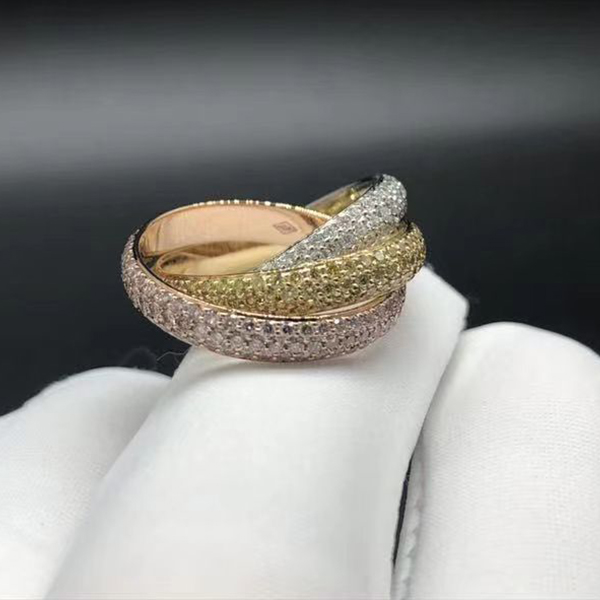 Cartier Trinity Fancy Pink Yellow White Diamond 18k Tri-Color Gold Ring