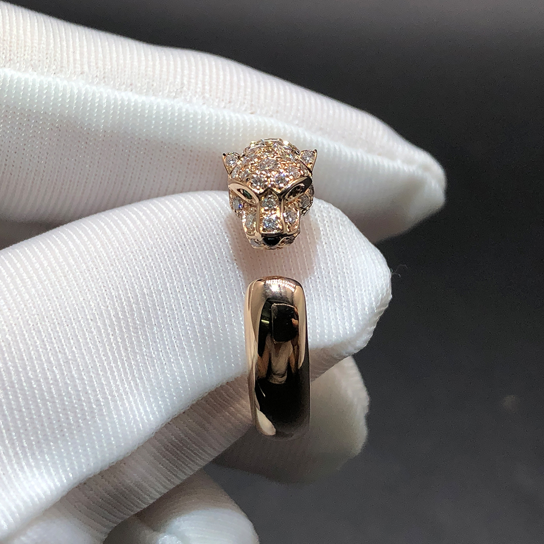 Panthere de Cartier 18k Rose Gold Half-Pave Diamonds Small Model Ring N4765700