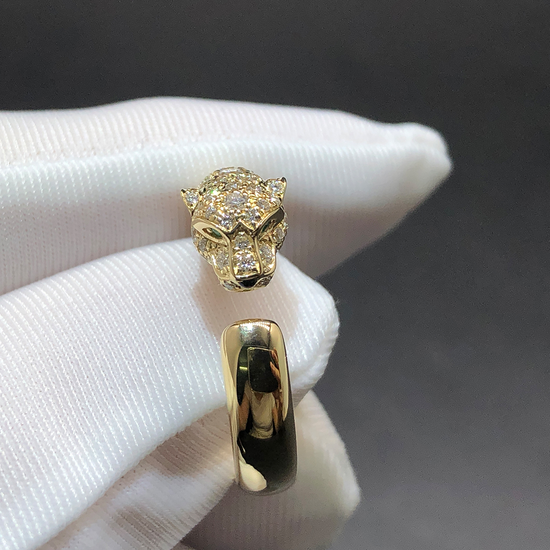 Panthere de Cartier 18k Yellow Gold Half Pave Diamond Small Model Ring N4765800