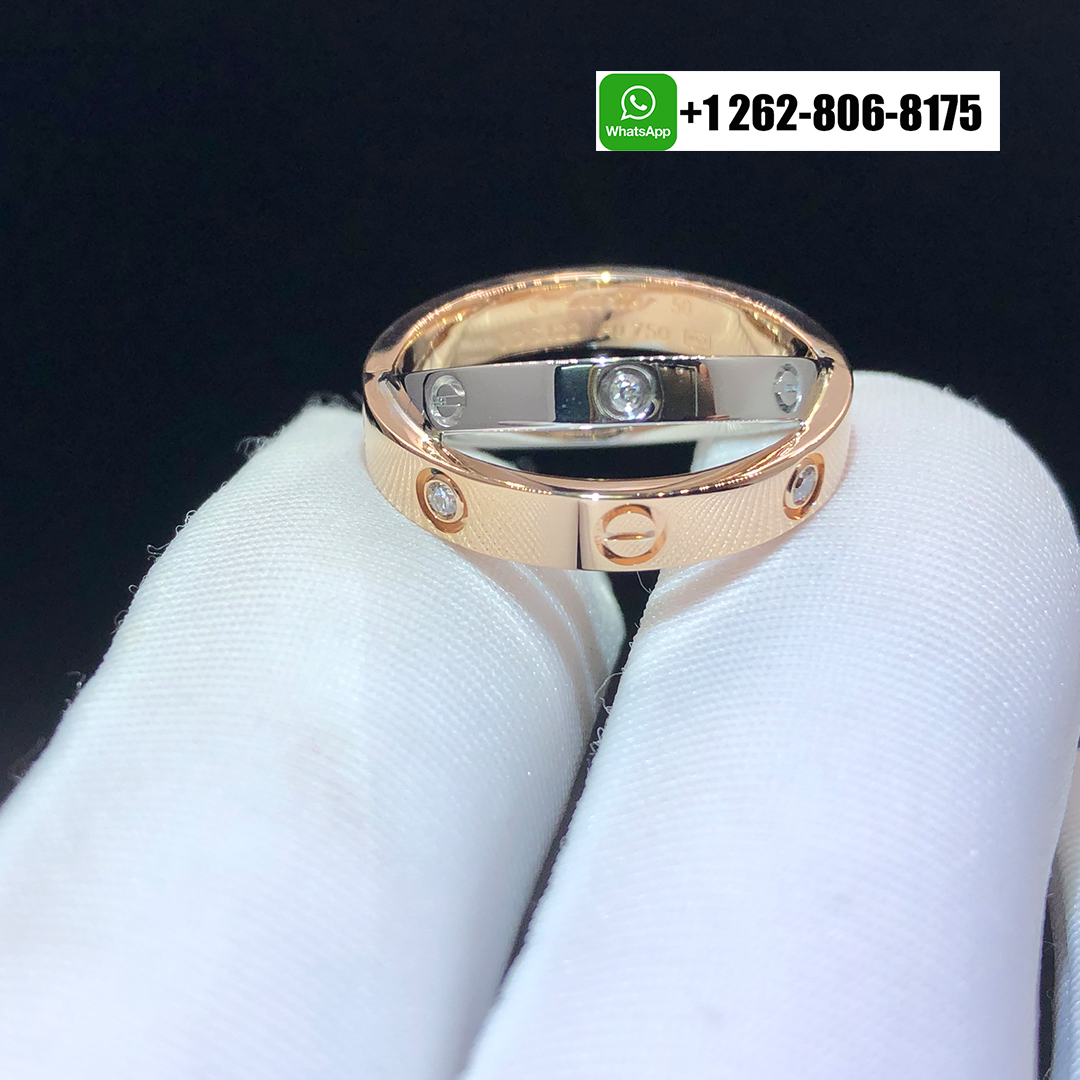 Cartier 18K Pink White Gold 6 Diamonds Double Row LOVE Ring B4094300