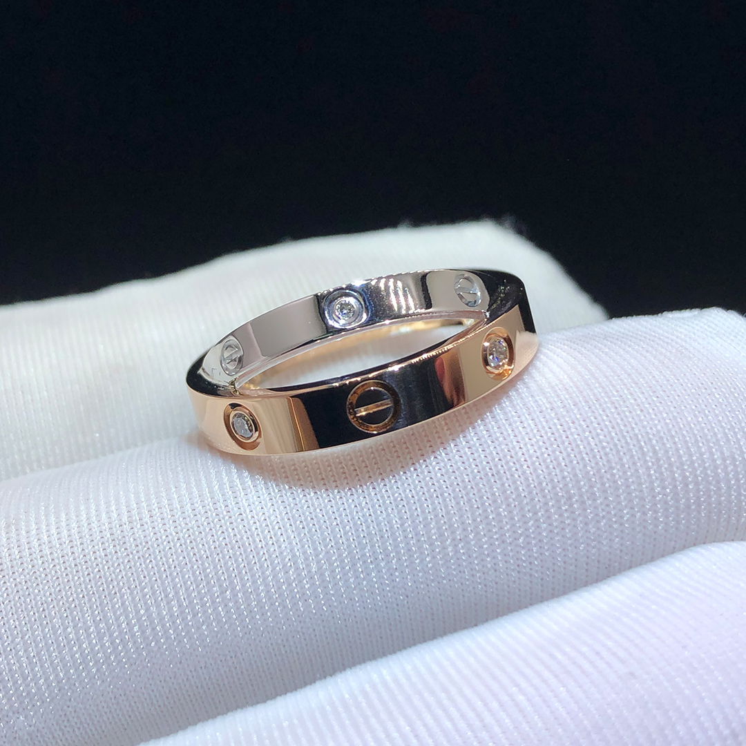 Cartier 18K Pink White Gold 6 Diamonds Double Row LOVE Ring B4094300