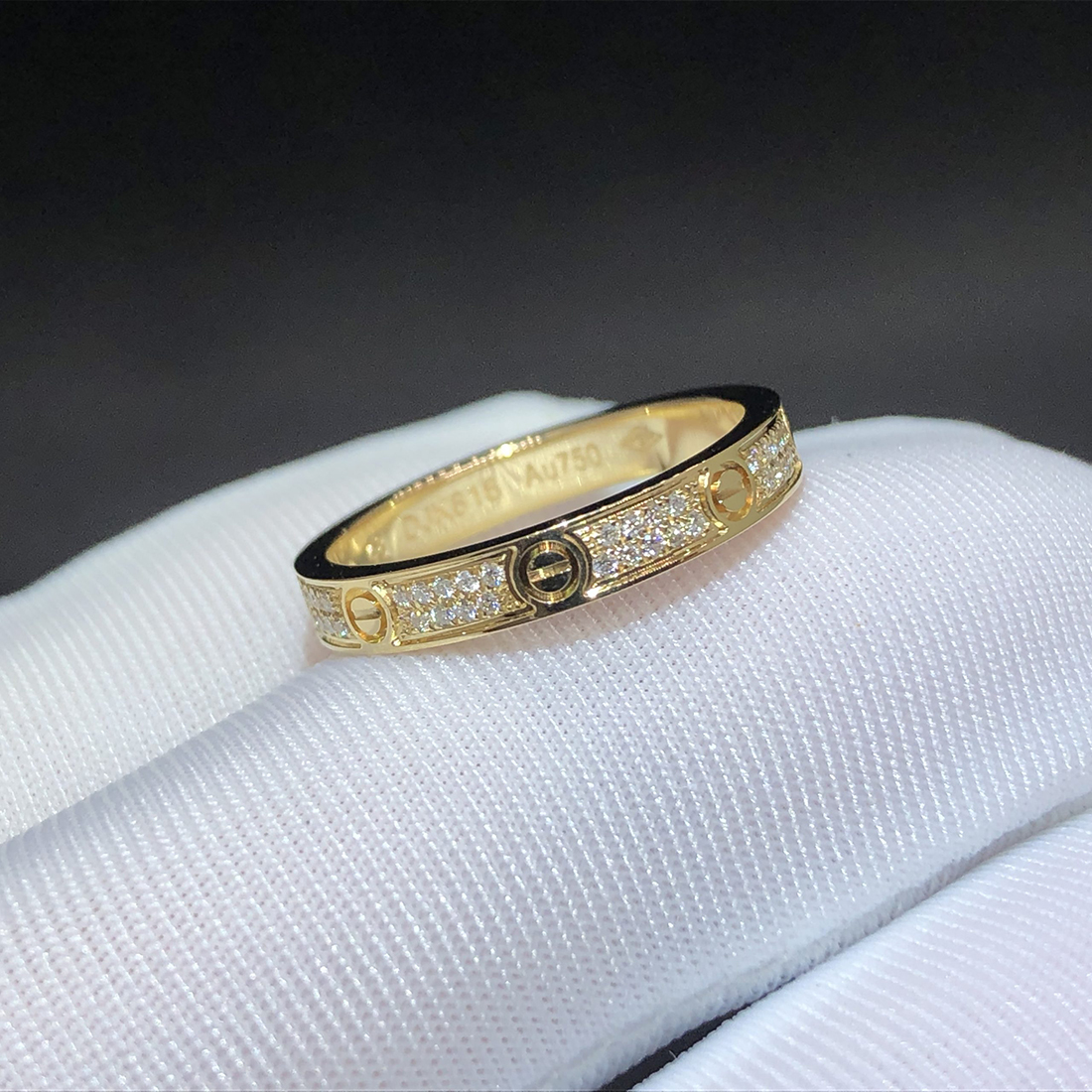 Cartier 18K Yellow Gold Pave Diamond 2.6mm Small Model Love Band Ring B4218000