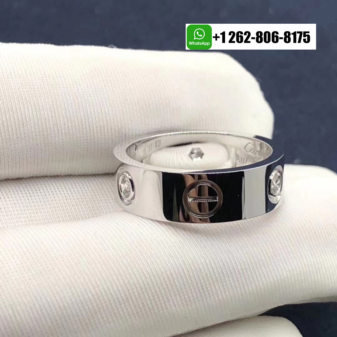 Cartier 18k White Gold 3 Diamonds 5.5mm Band LOVE Ring B4032500