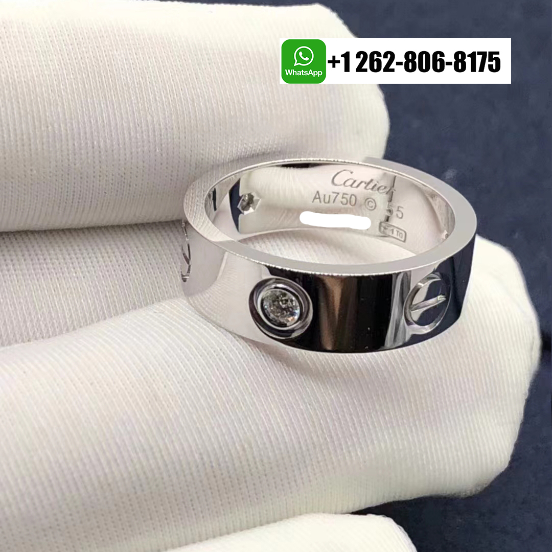 Cartier 18k White Gold 3 Diamonds 5.5mm Band LOVE Ring B4032500