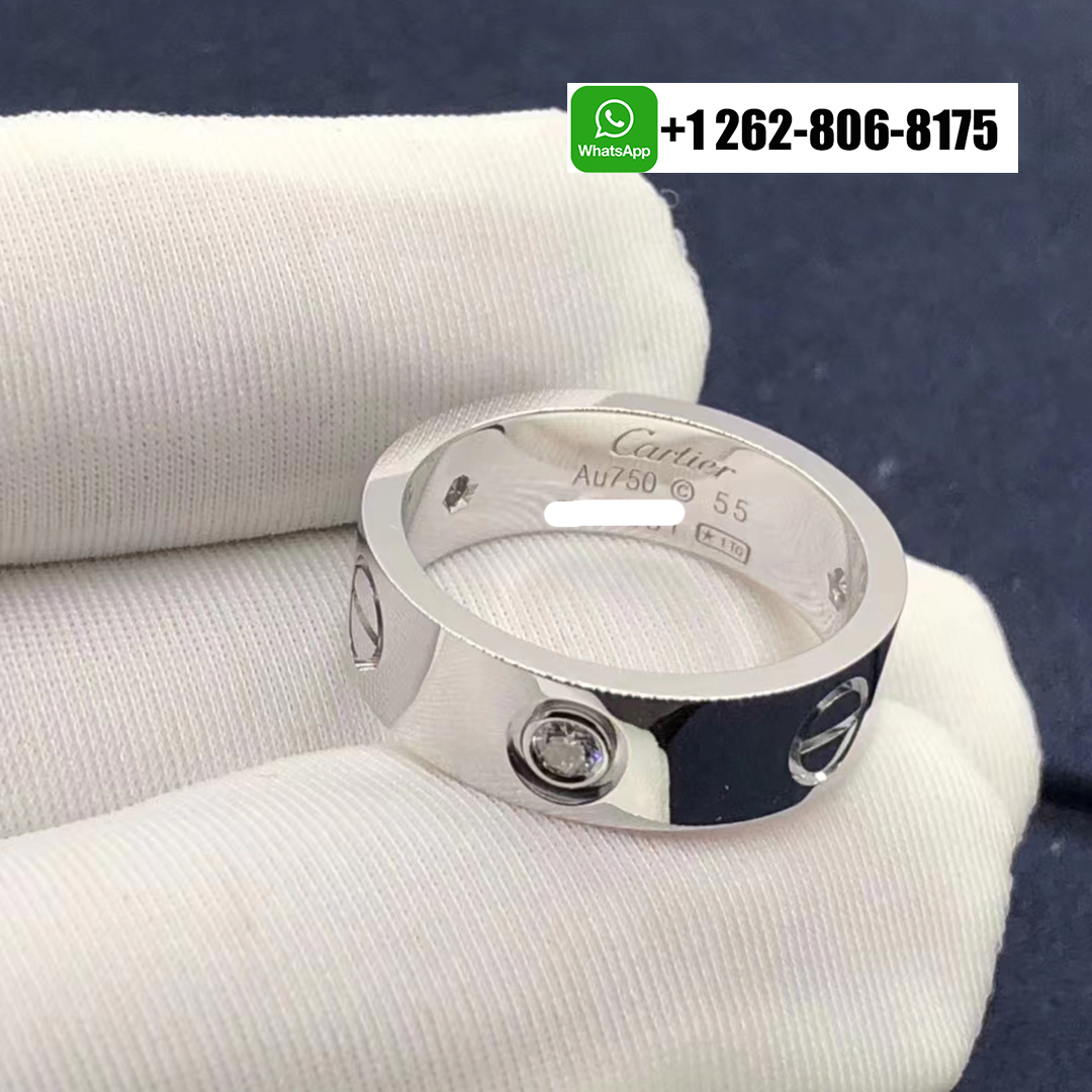 Cartier 18k White Gold 3 Diamonds 5.5mm Band LOVE Ring B4032500