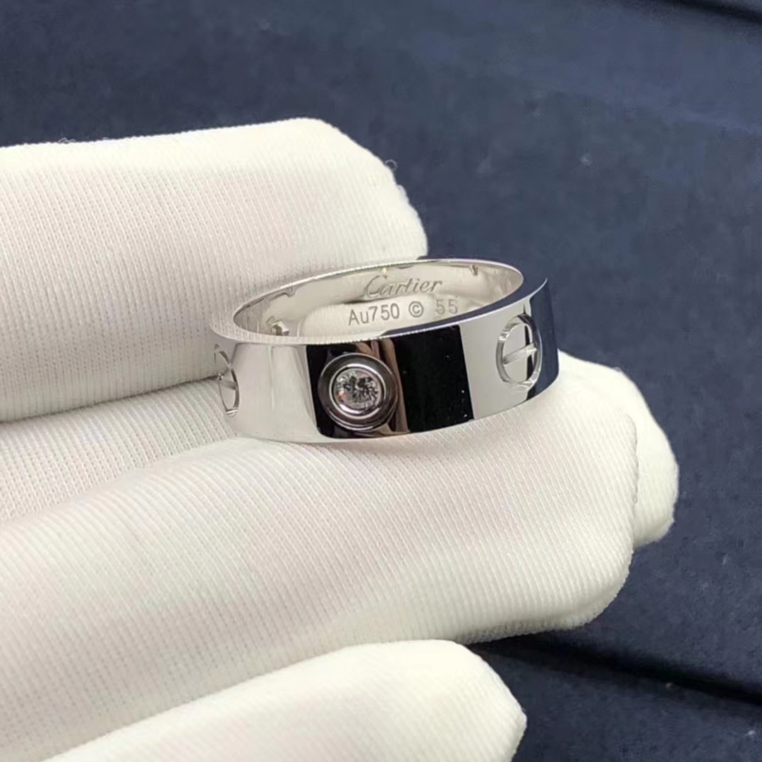 Cartier 18k White Gold 3 Diamonds 5.5mm Band LOVE Ring B4032500