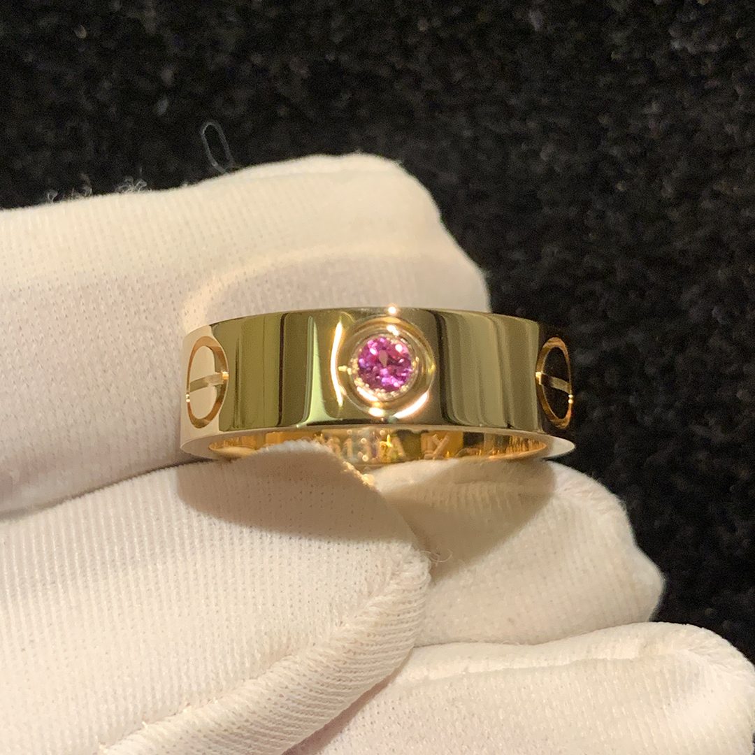 Cartier LOVE 1 Pink Sapphires 5.5mm 18K Yellow Gold Ring