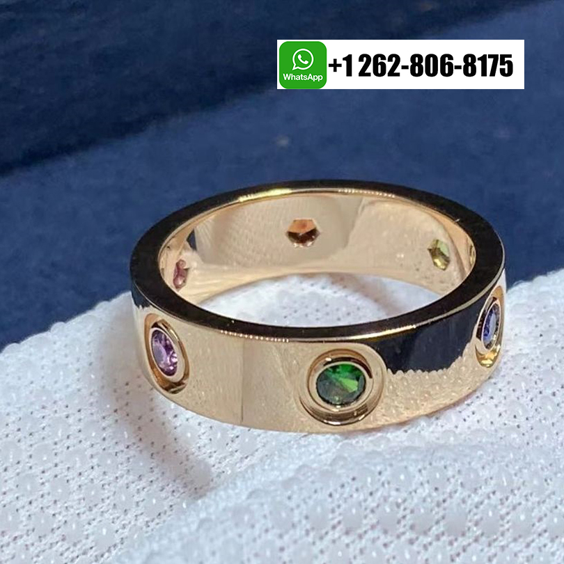 Cartier LOVE 18K Rose Gold 6 Multi Color Gemstones 5.5MM Ring B4087800