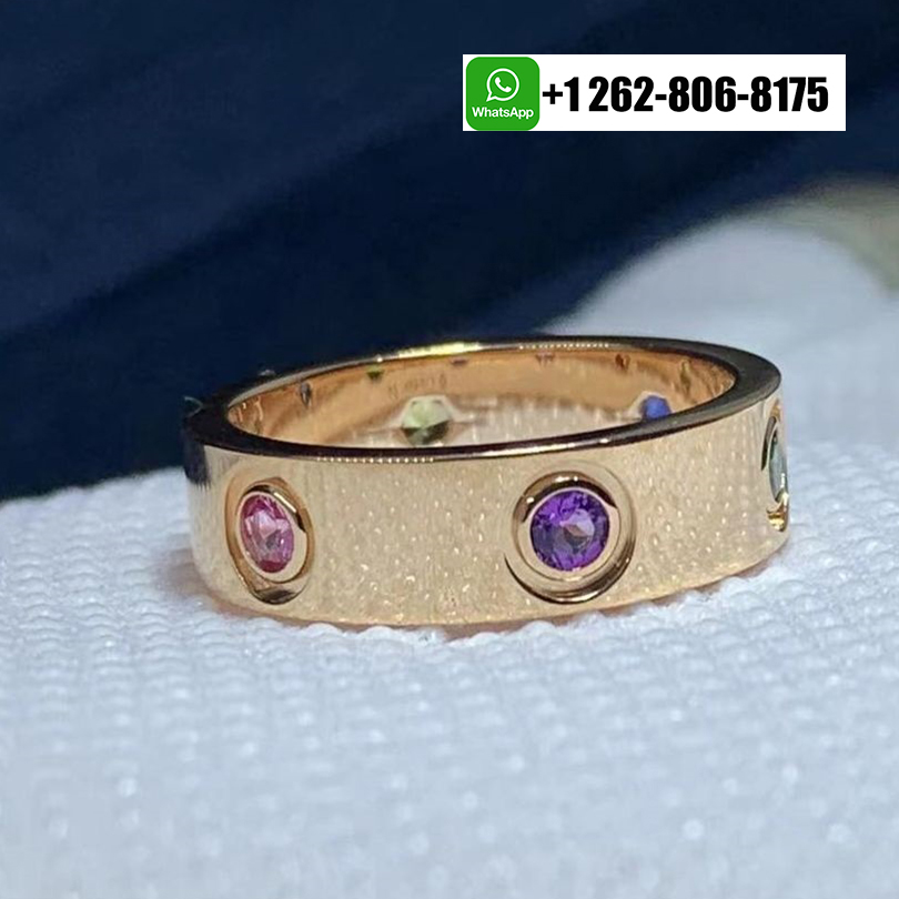 Cartier LOVE 18K Rose Gold 6 Multi Color Gemstones 5.5MM Ring B4087800